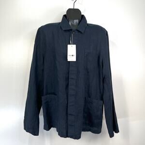 NN07 No Nationality Oscar Linen Shirt Jacket Navy Classic Solid